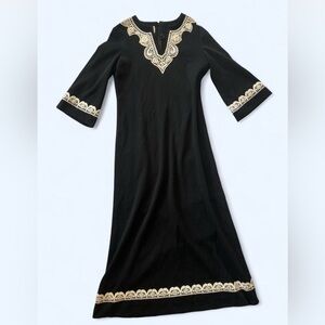 Vintage 1960s Bullocks Wilshire Black Embroidered Dress Size Medium